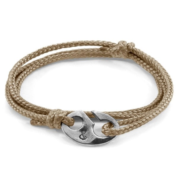 Anchor & Crew Sand Brown Windsor Silver and Rope Bracelet 