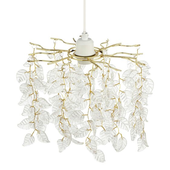 Happy Homewares Clear Glass Leaf Cascading Chandelier Pendant Shade in Gold Plated