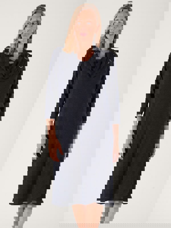 PennyPlain Asymmetric Button Cowl Dress - Navy