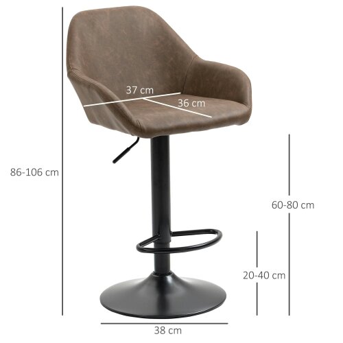 Wyld Haus Fadota Set Of 2 Dark Brown Faux Leather Adjustable Bar Chairs With Armrests