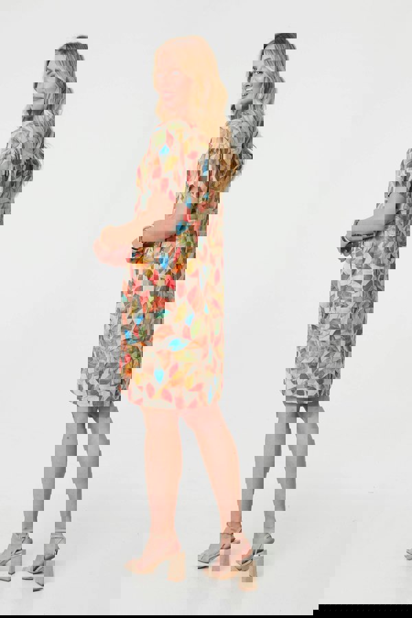 Orange | Leaf Print Knee Length Shift Dress
