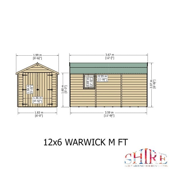 Shire Warwick Double Door 12x6 12mm interlock Clad wooden Shed - Best Shed