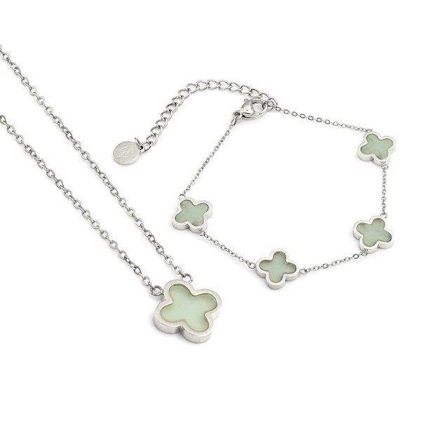 Say It With Jade Crystal Clover Gift Set - Silver