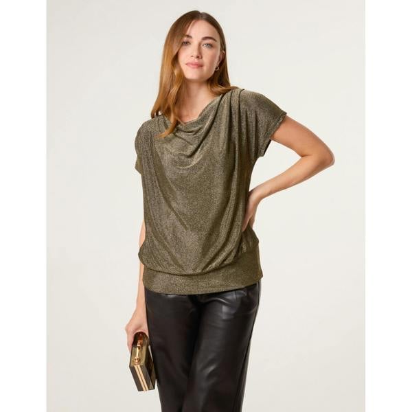 Blue Vanilla Lurex Cowl Neck Draped Top