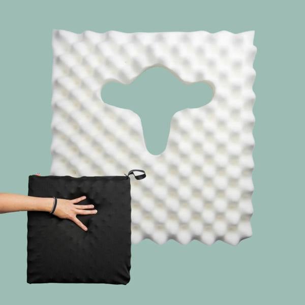 Ischial Bursitis Cushion for pressure relief and comfort- cut out discreet with cover. Handmade in the UK. 2 Year guarantee.