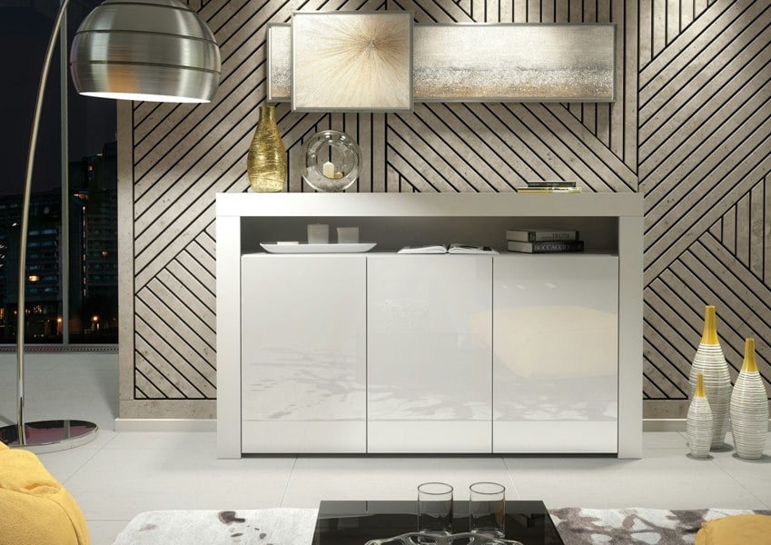 Mex Furniture Sideboard 155cm – White Matt Body & White Gloss Doors