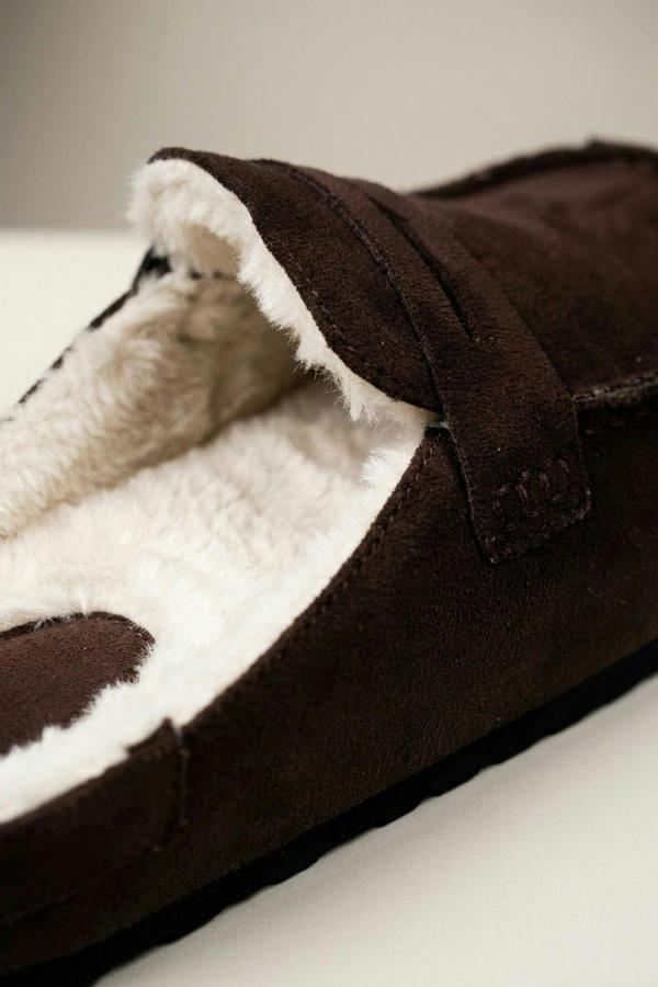 Nuala Faux Suede Fur Lined Mules - Brown