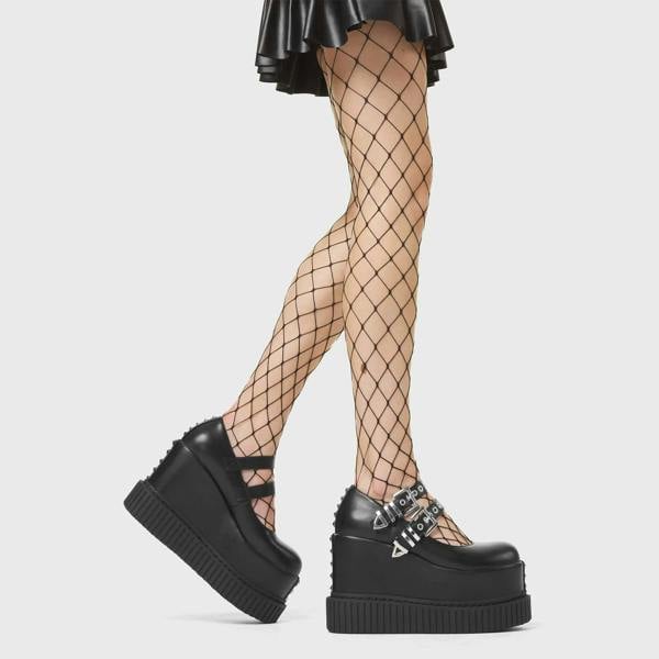 Lamoda Menace Black PU Chunky Platform Creeper Shoes Bold Stylish Footwear