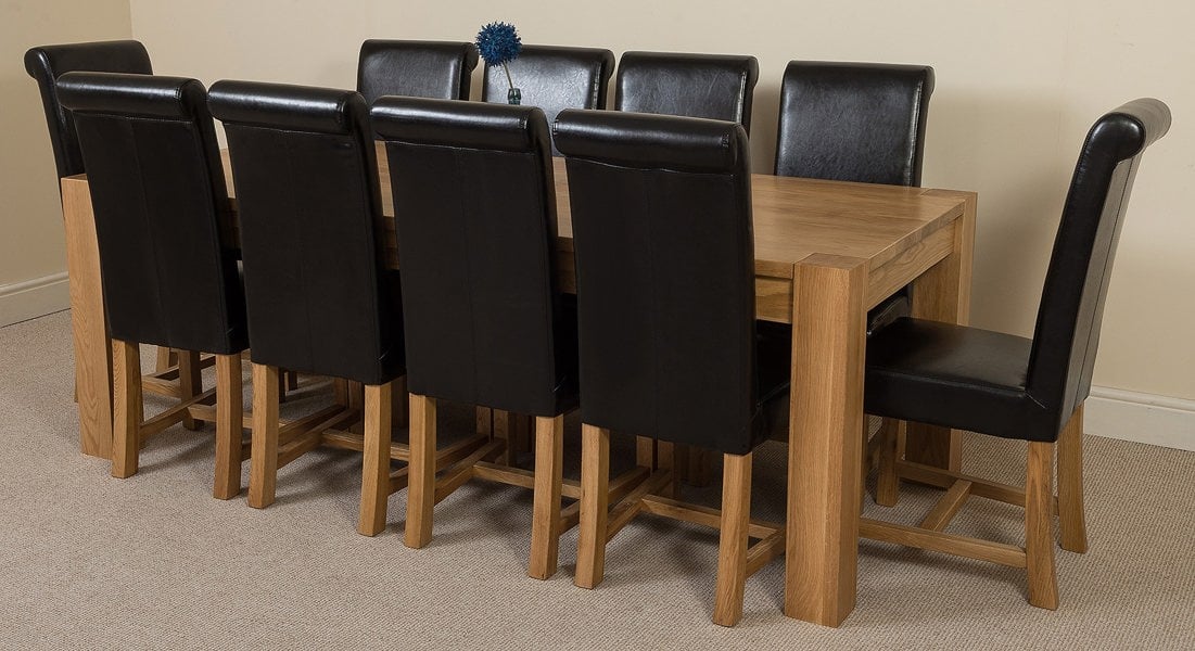 That's Furniture Kuba Extra Large Oak Dining Table with Washington Leather Chairs