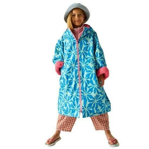 Regatta Junior Kids Waterproof Fleece Lined Robe Blue Flower