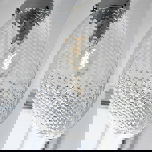 Decorative Flush Bathroom Ceiling Light Fitting - Clear Spiral Glass Shade