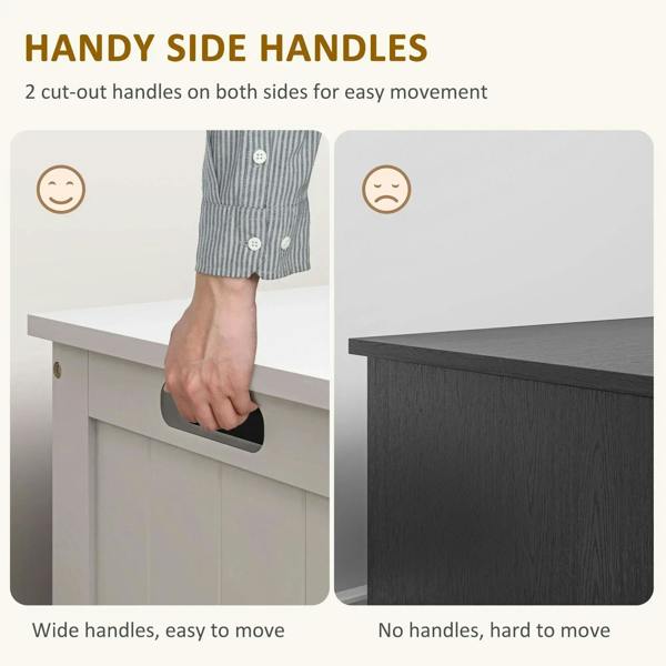 White storage chest with wide cut-out side handles for easy lifting
