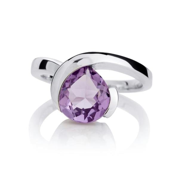 namana Sterling Silver Pear-Shaped Amethyst Gemstone Ring For Women