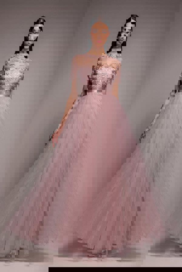 Embroidered Mesh Maxi Dress - Blush DR3584