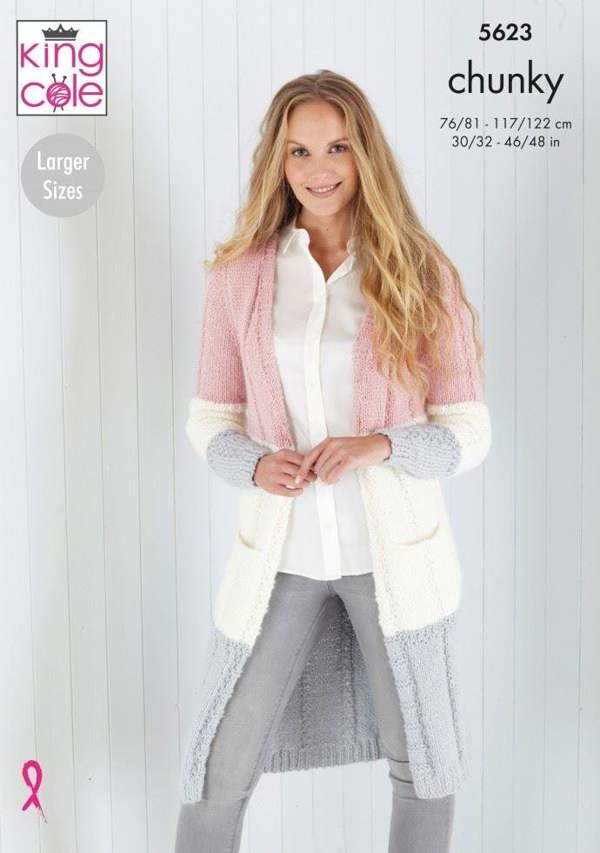 King Cole Timeless Chunky Knitting Pattern 5623, Cardigans for Women, 30 - 48 Inches
