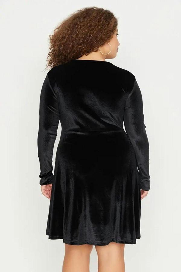WOVCOR Wrap Collar Velvet Knit Dress