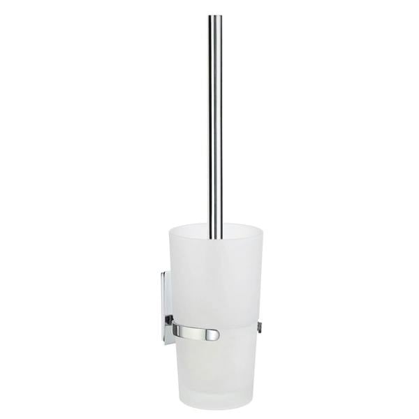 Polished chrome toilet brush with frosted glass holder