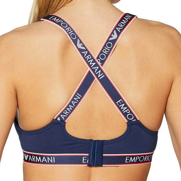 Emporio Armani Visibility Iconic Logoband Padded Bralette, Indigo Blue