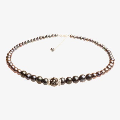 T. H. Baker T H Baker Silver Black Simulated Pearl Cubic Zirconia Ball Necklace N-1127-4