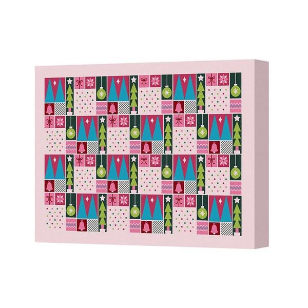 Benjamin Tate Design Pink Geometric Christmas Canvas Wall Art Decor With Trees And Gifts