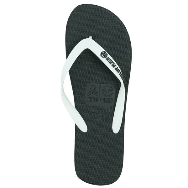 Philipp Plein Brand Logo Flip Flops - Black & White