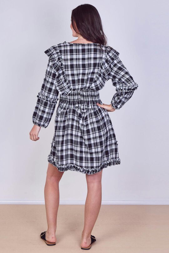 Frill Detail Check Smock Dress