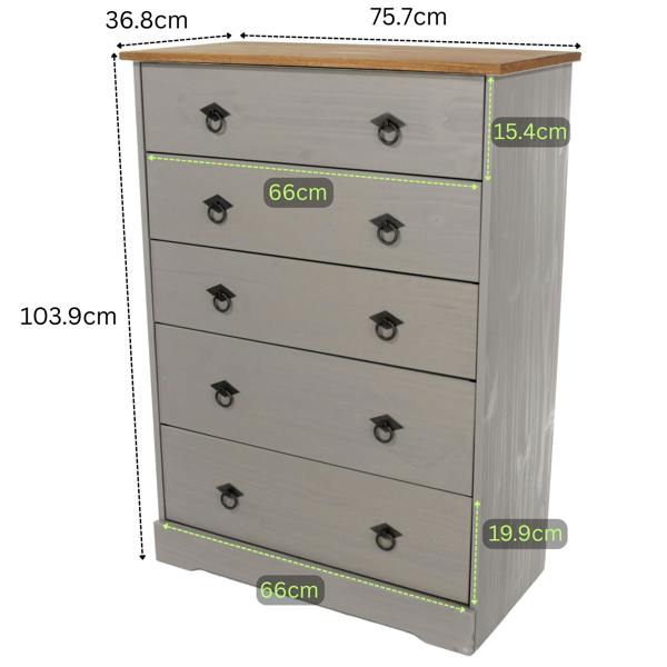 Core Products Corona Grey Modern 5-Drawer Chest of Drawers
