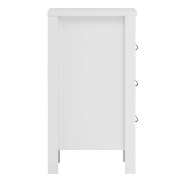 Wyld Haus Wildberry Matt White Bedside Table 3 Drawers Leather Handles