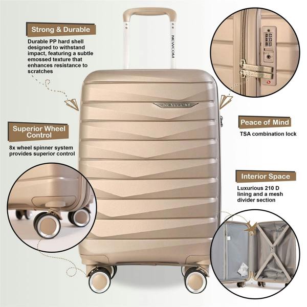 Infinity Luggage Hard Shell Cabin 36 x 22.5 x 56 cm PP Luggage Suitcase Suitable for Easyjet, Ryanair