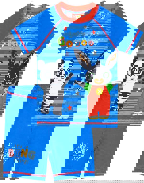 Bing Bunny Boys Blue Character Print & Let'S Go Slogan 1 Piece Surf Suit