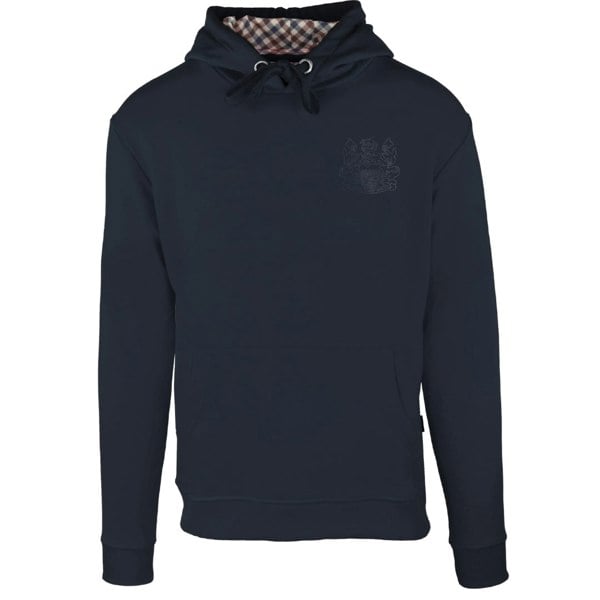 Aquascutum Monotone Aldis Emblem Logo Hoodie - Navy Blue