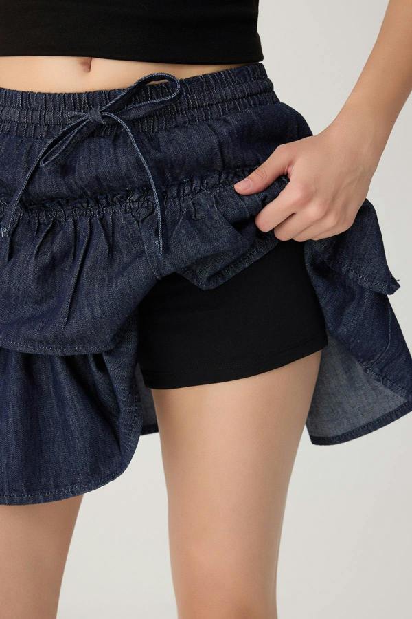 High Waist Elasticated Waist Denim Skort