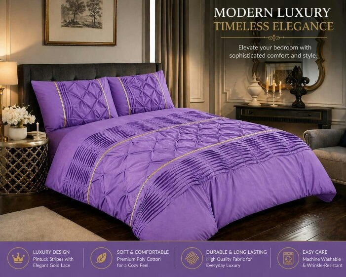 Night Zone Eleanor Pintuck Polycotton Duvet Cover Set – Hotel Style Textured Bedding