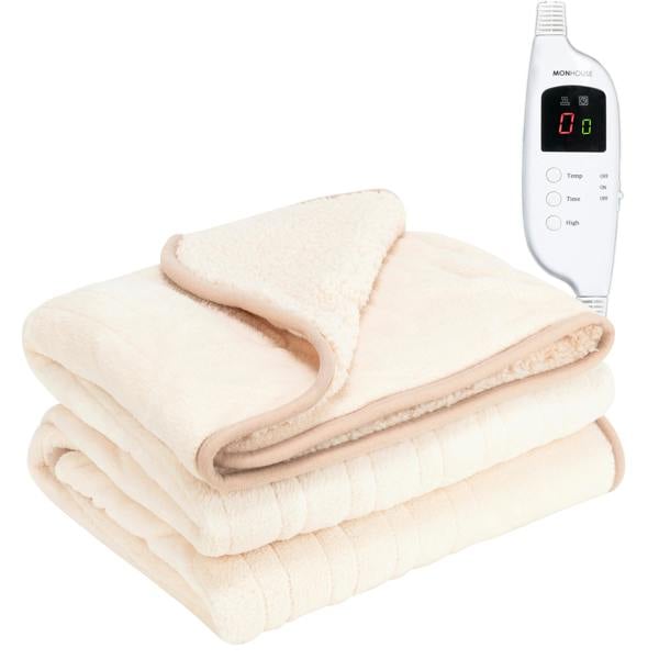 MONHOUSE Heated Electric Throw 9H Timer 9 Heat Setting Shearling Fleece Blanket