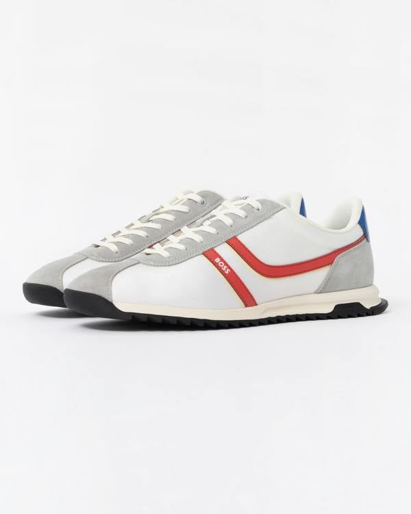 BOSS Orange Zayn Mens Low-Top Trainers with Faux-Leather Trims - Open White 126