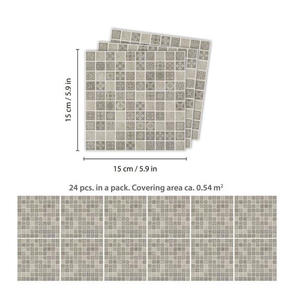 WALPLUS WT1596 - Limestone Antique Azulejo Mosaic Wall Tile Sticker Set - 15 x 15 cm (6 x 6 in) - 24 pcs