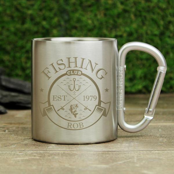 Abode Home & Gifts Personalised 'Fishing Club' Carabiner Stainless Steel Mug