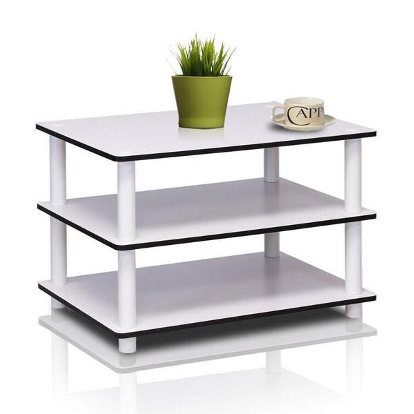 WALPLUS Just 3-Tier No Tools Coffee Table, White w/White Tube Center Table Minimalist Clutter-Free Design For Small Spaces (White, 3 Tier)