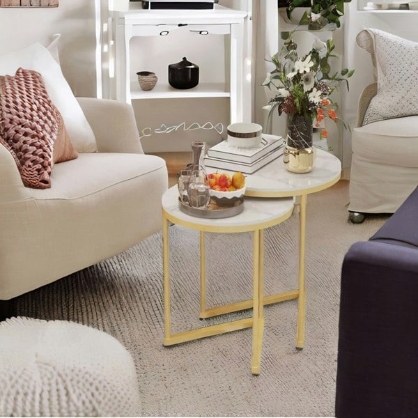 Rafaelo Mobilia Set Of 2 Round Nesting Tables With Triangular Base Gold