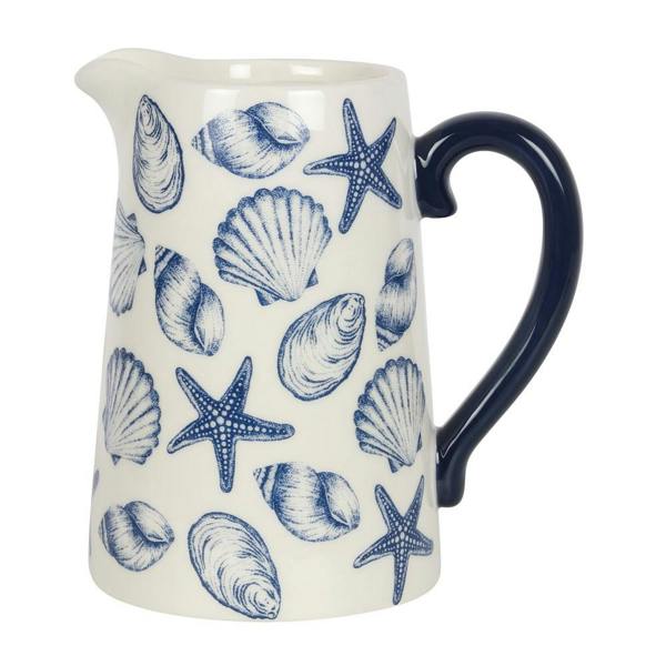 Kingsbury Gifts Blue Seashell & Starfish Ceramic Jug Flower Vase