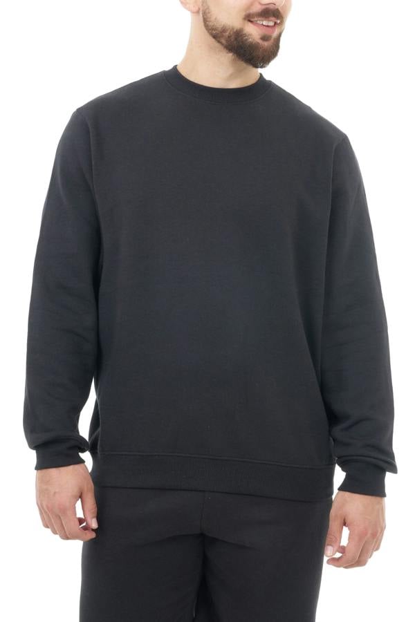 Smart Living Mens Polycotton Sweatshirt - Casual Long Sleeve Crewneck Pullover Jumper - Black