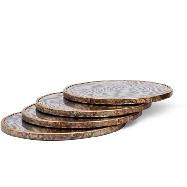 Maison des Cadeaux Round Zebra Print Tray and Drink Coasters Set