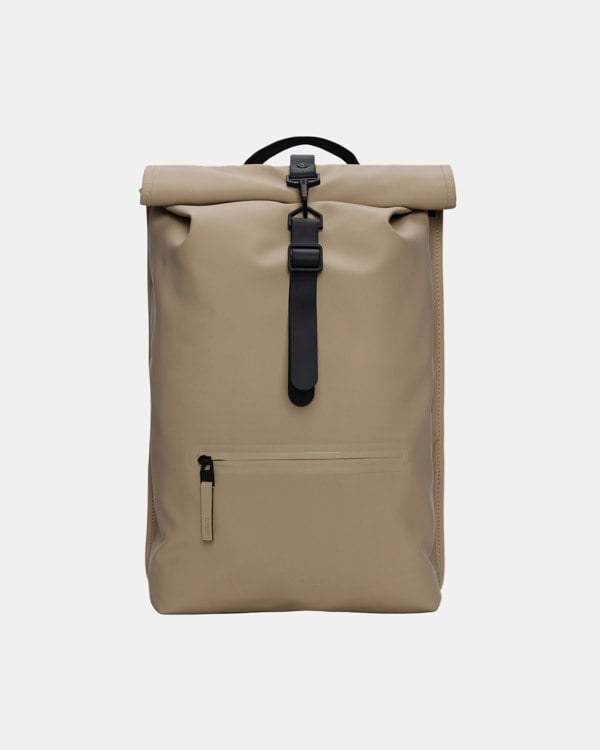 Rains Unisex Rolltop Rucksack - Beige 133 - CHO - Designer Unisex Bags