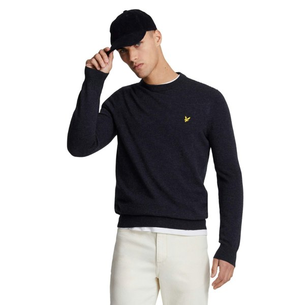 Lyle & Scott Mens Lambswool Blend Crew Neck Long-Sleeved Jumper - Dark Navy Marl