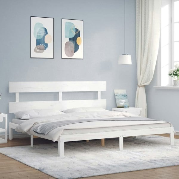 Berkfield Bed Frame with Headboard White 200x200 cm Solid Wood