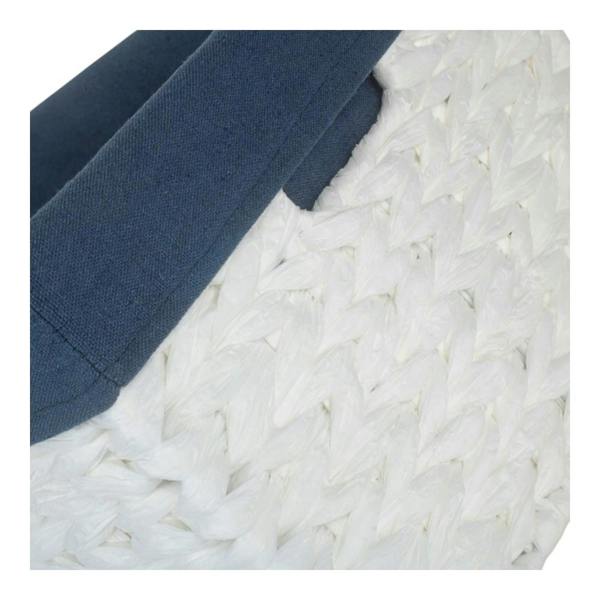 White Paper Rope Rectangular Storage Basket with Navy Blue Cotton Lining