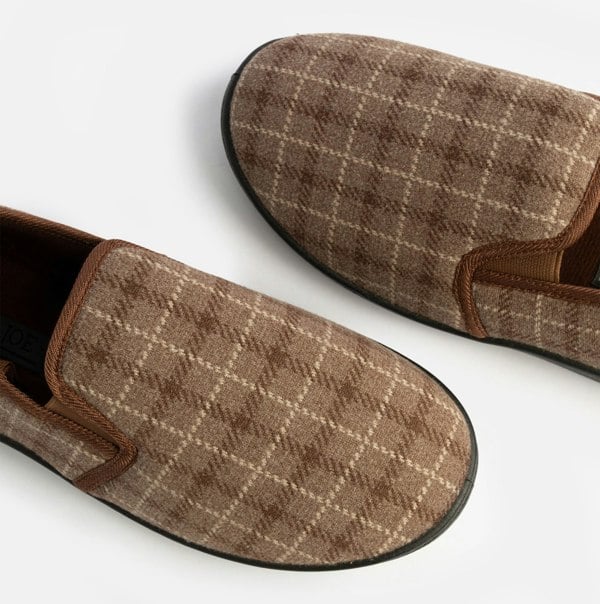 Jo & Joe GORDON Mens Full Slippers Checkered Brown