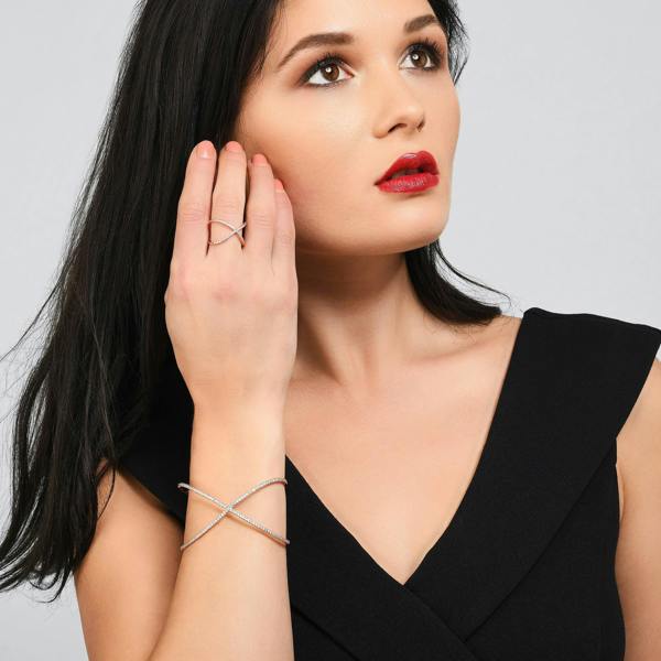 Rose Gold Cross Cuff Bracelet with Cubic Zirconia - namana.london