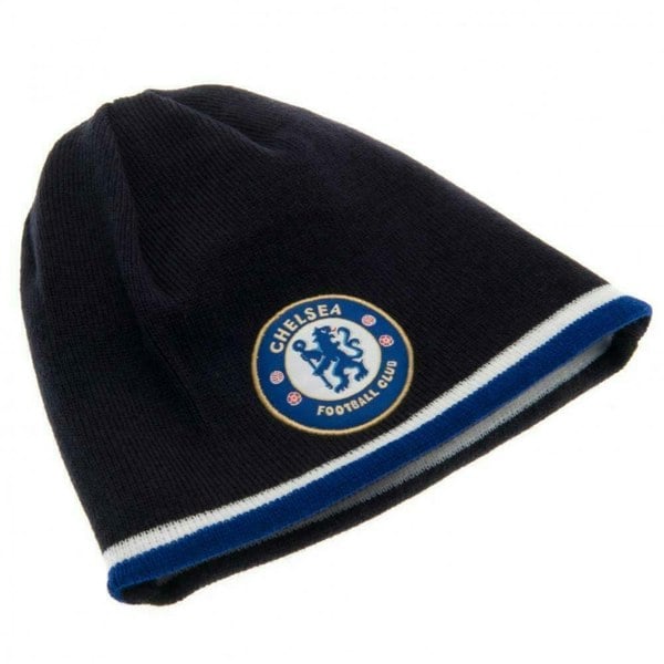 Chelsea FC Official Adults Unisex Reversible Knitted Hat - Navy/Royal Blue