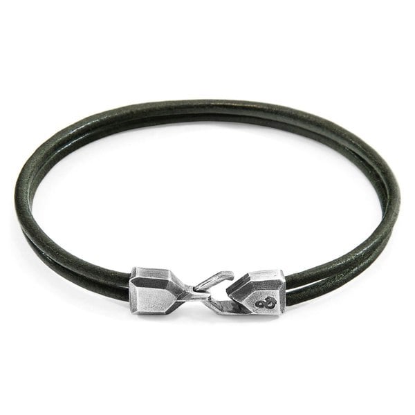 Anchor & Crew Racing Green Cromer Silver and Round Leather Bracelet